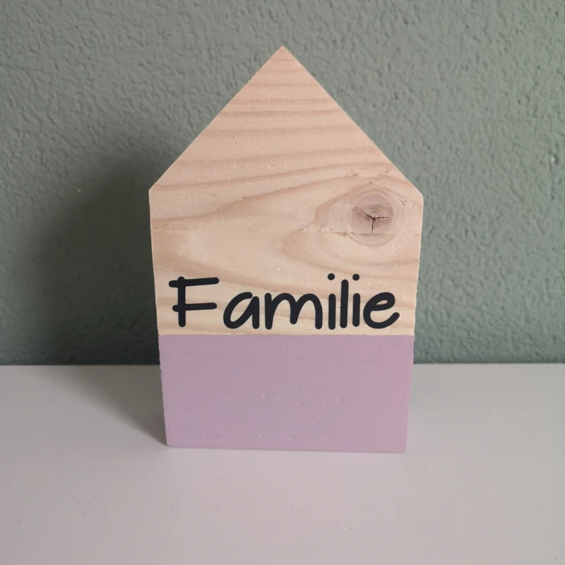 Houten Huisje Met Tekst Familie Oud Roze