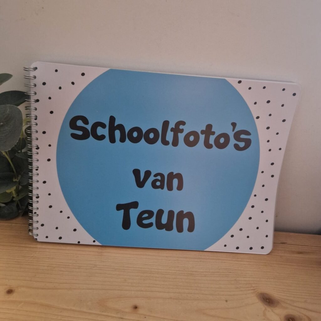 Schoolfotoboek blauw met naam