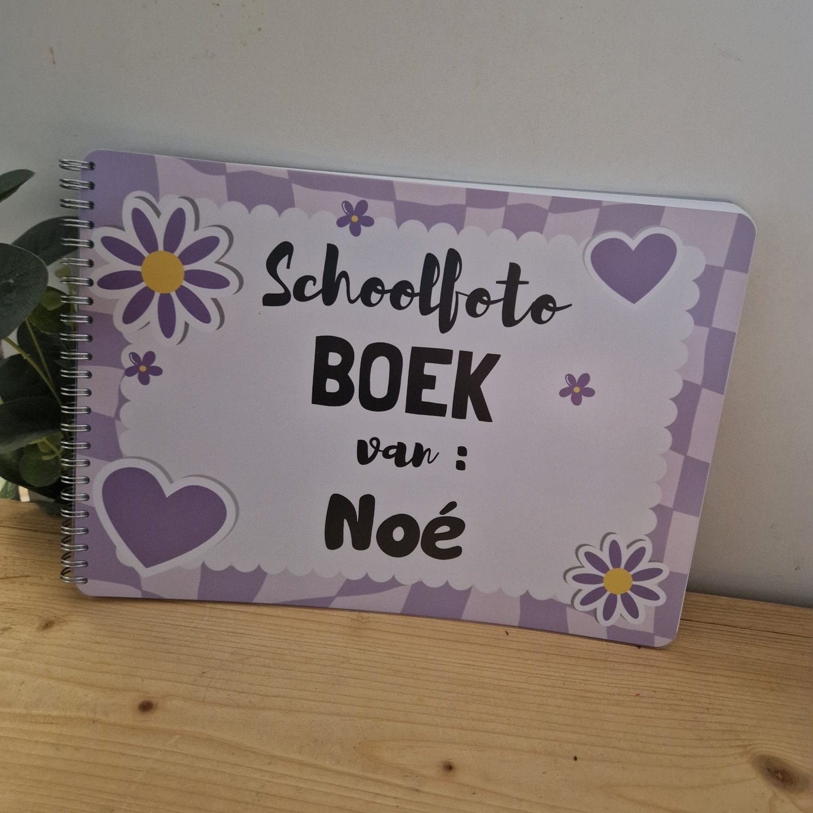 Schoolfotoboek met naam Paars