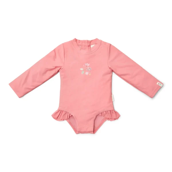 Little Dutch Badpak lange mouw - Roze - Sunny Flowers maat (1)