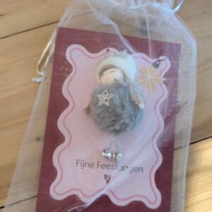 Kerstkaart met pluche engeltje Wit