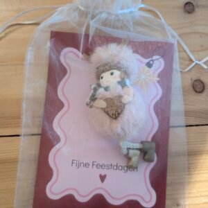 Kerstkaart met pluche engeltje Roze