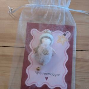 Kerstkaart met pluche engeltje Roze