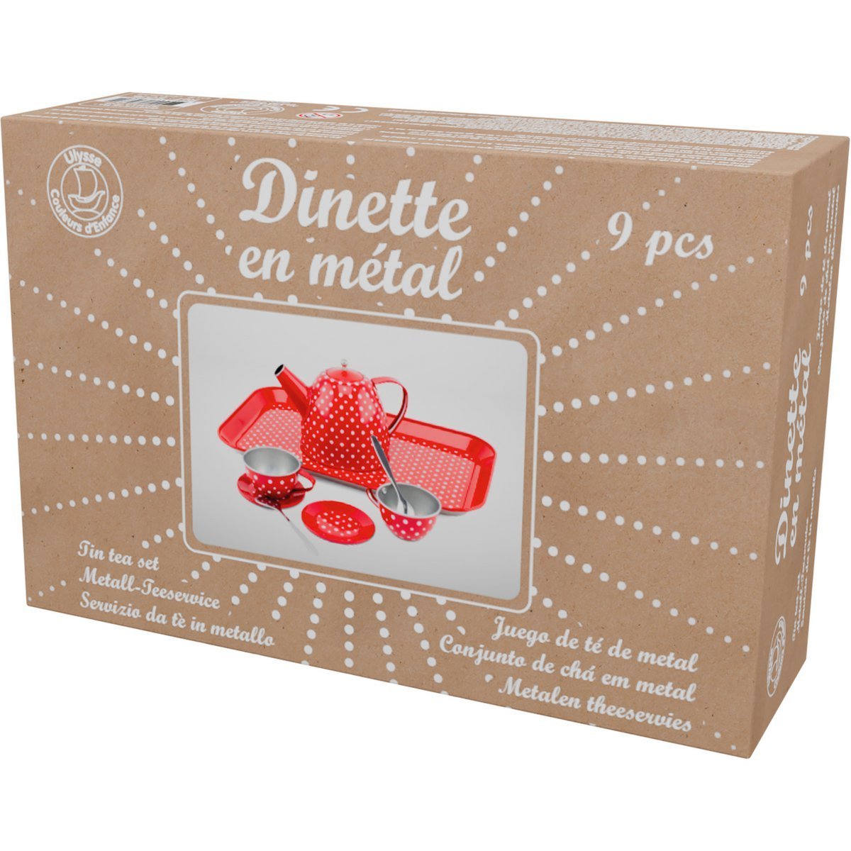 Rood Metalen Servies met Witte Stippen