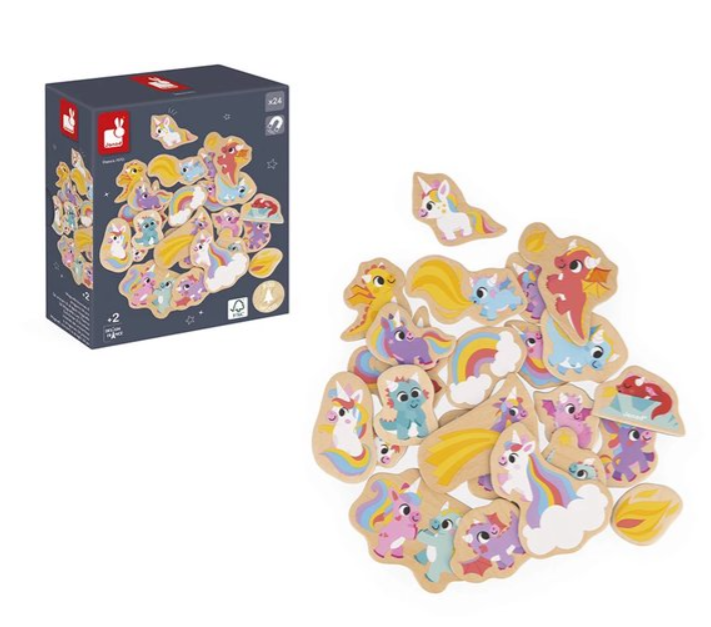 Janod Magneten Eenhoorns en Draken – 24 Houten Magneten
