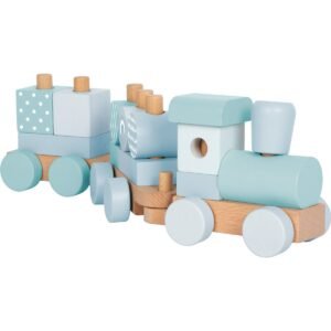 Houten Trein Blauw met naam
