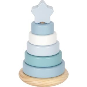 Houten stapeltoren blauw met naam