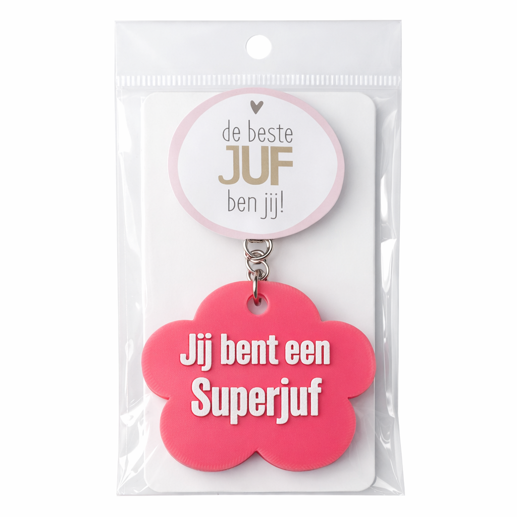 Sleutelhanger “Jij bent een Superjuf” ( Roze)