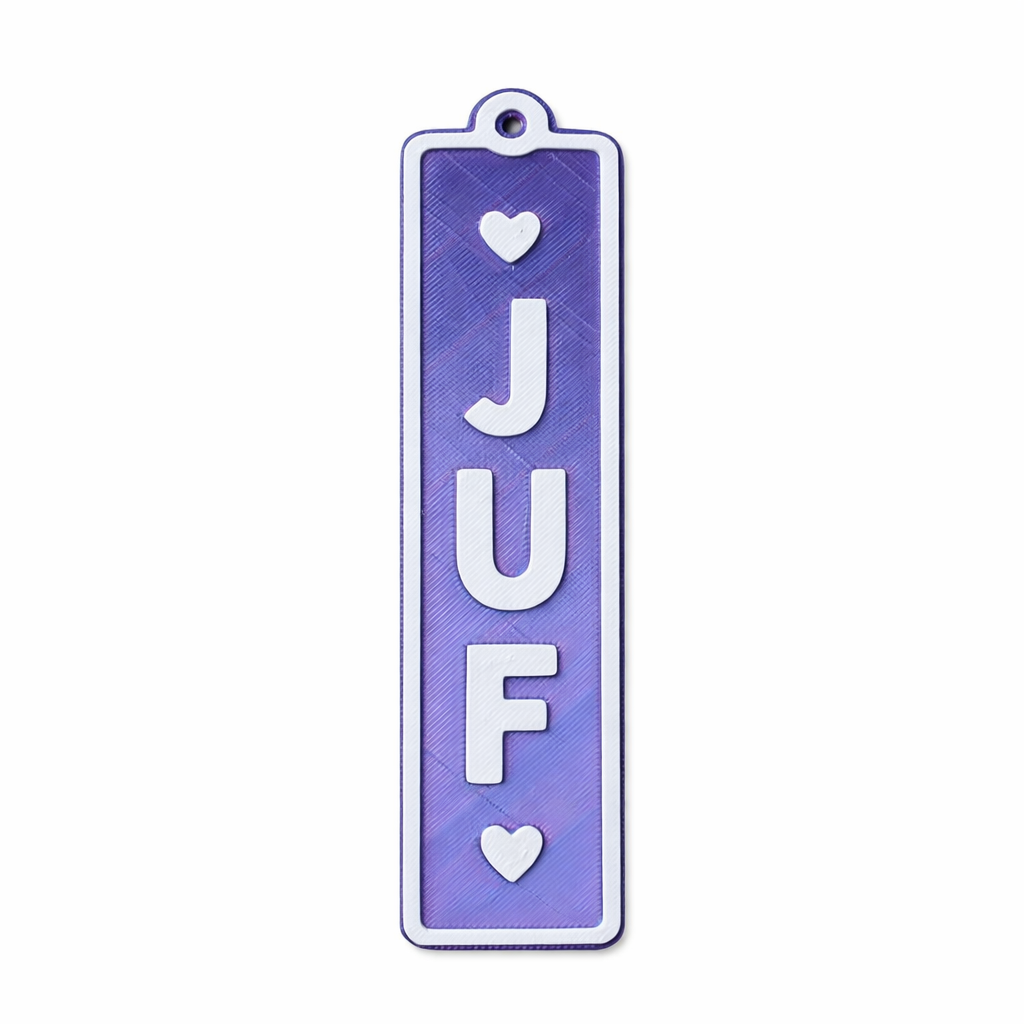 Boekenlegger "Juf" Paars / Blauw