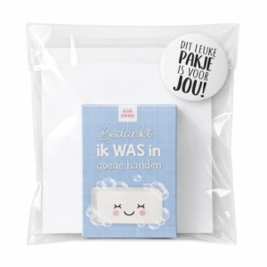 Kaart + Zeepje : Bedankt, ik WAS in goede handen (blauw)
