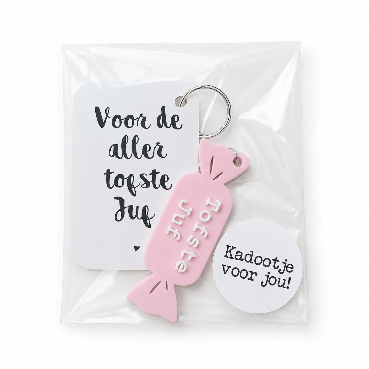 Sleutelhanger Voor de Aller Tofste Juf Roze