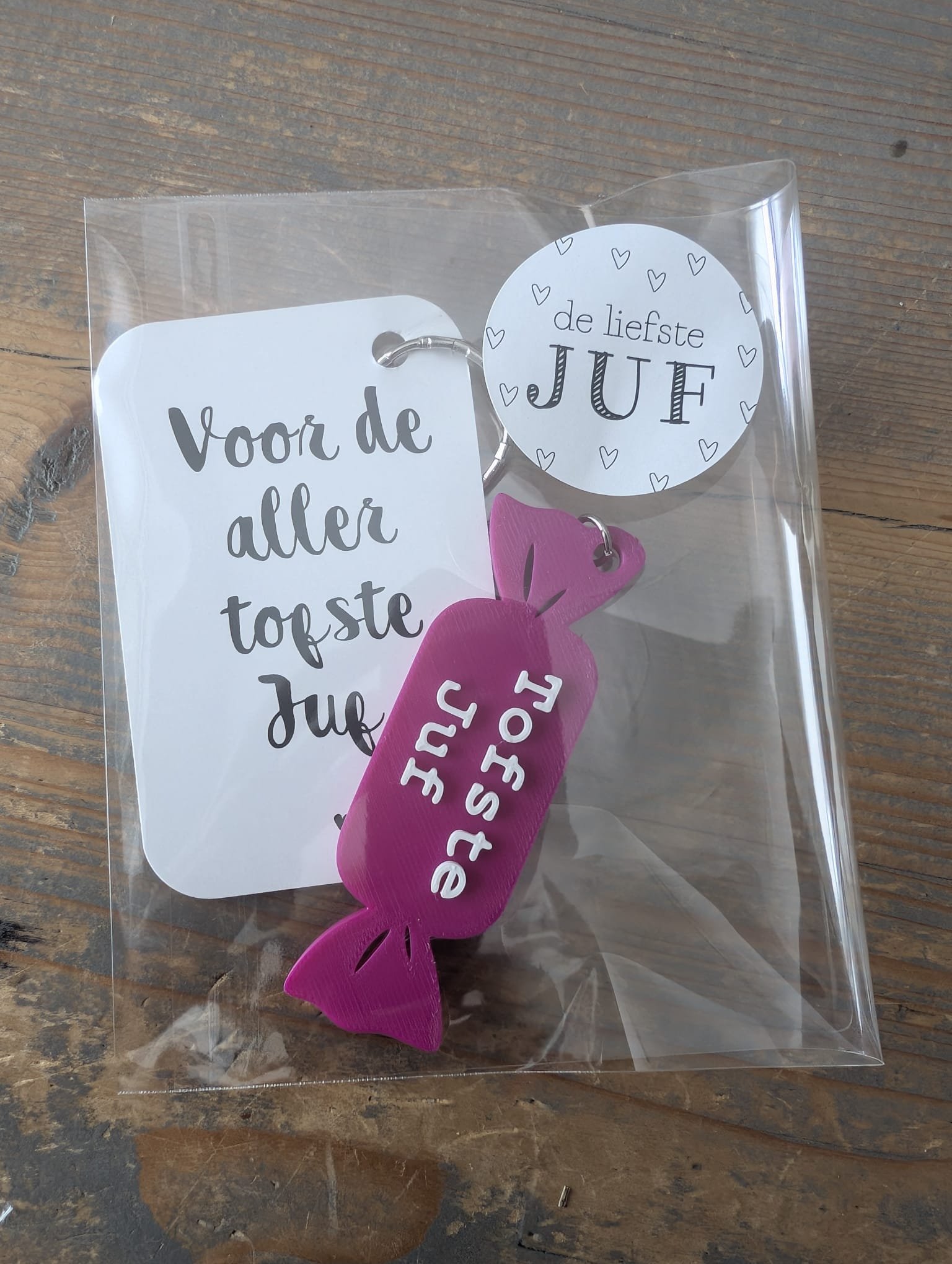Sleutelhanger Voor de Aller Tofste Juf Paars - Afbeelding 3