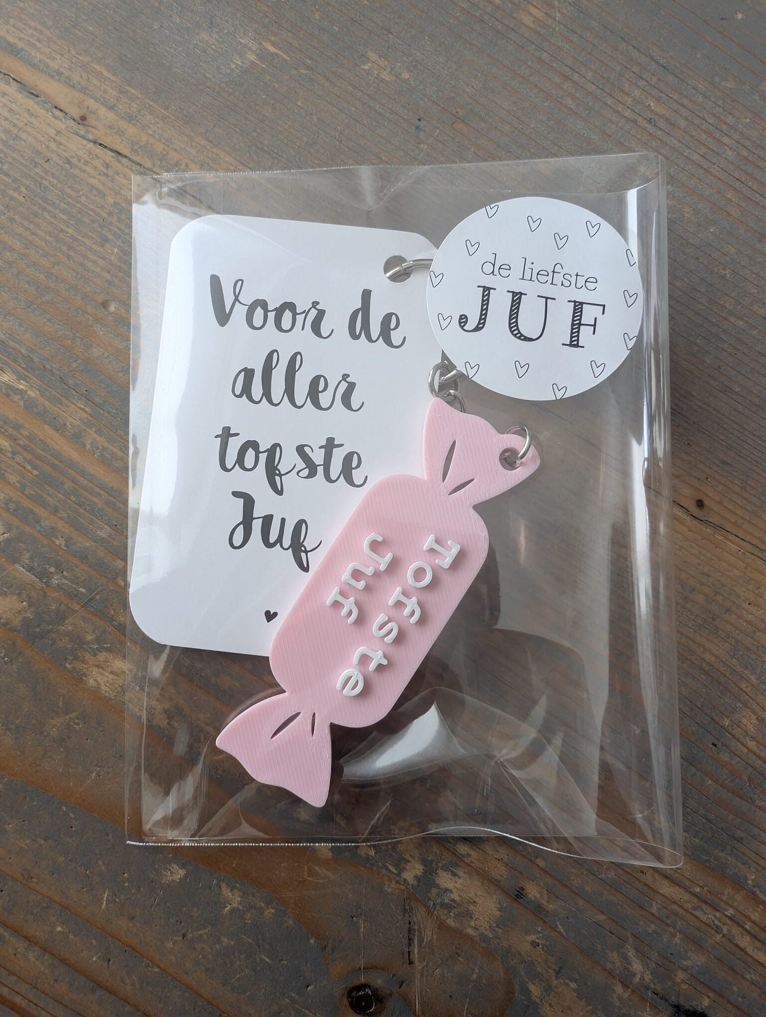 Sleutelhanger Voor de Aller Tofste Juf Roze - Afbeelding 4