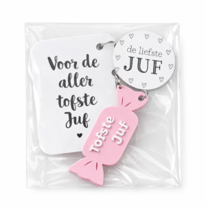 Sleutelhanger Voor de Aller Tofste Juf  Roze