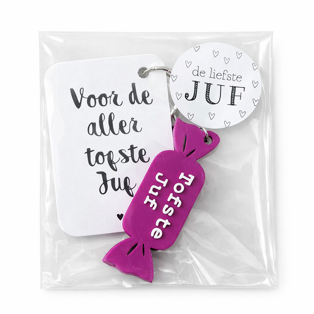 Sleutelhanger Voor de Aller Tofste Juf Paars