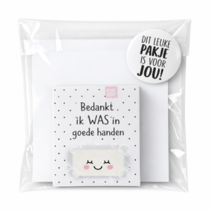 Kaart + Zeepje : Bedankt, ik WAS in goede handen ( zwart/wit)
