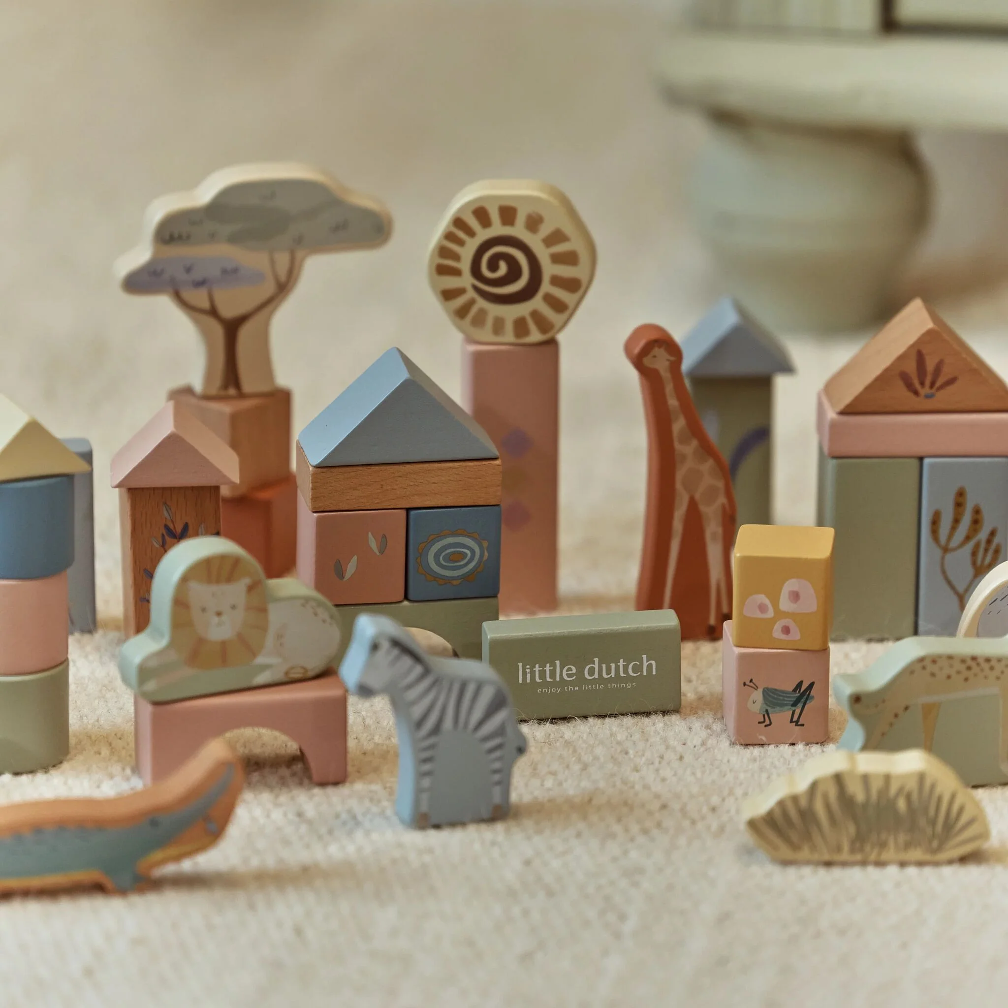 Little Dutch Safari Friends Houten Blouwblokken - Afbeelding 5