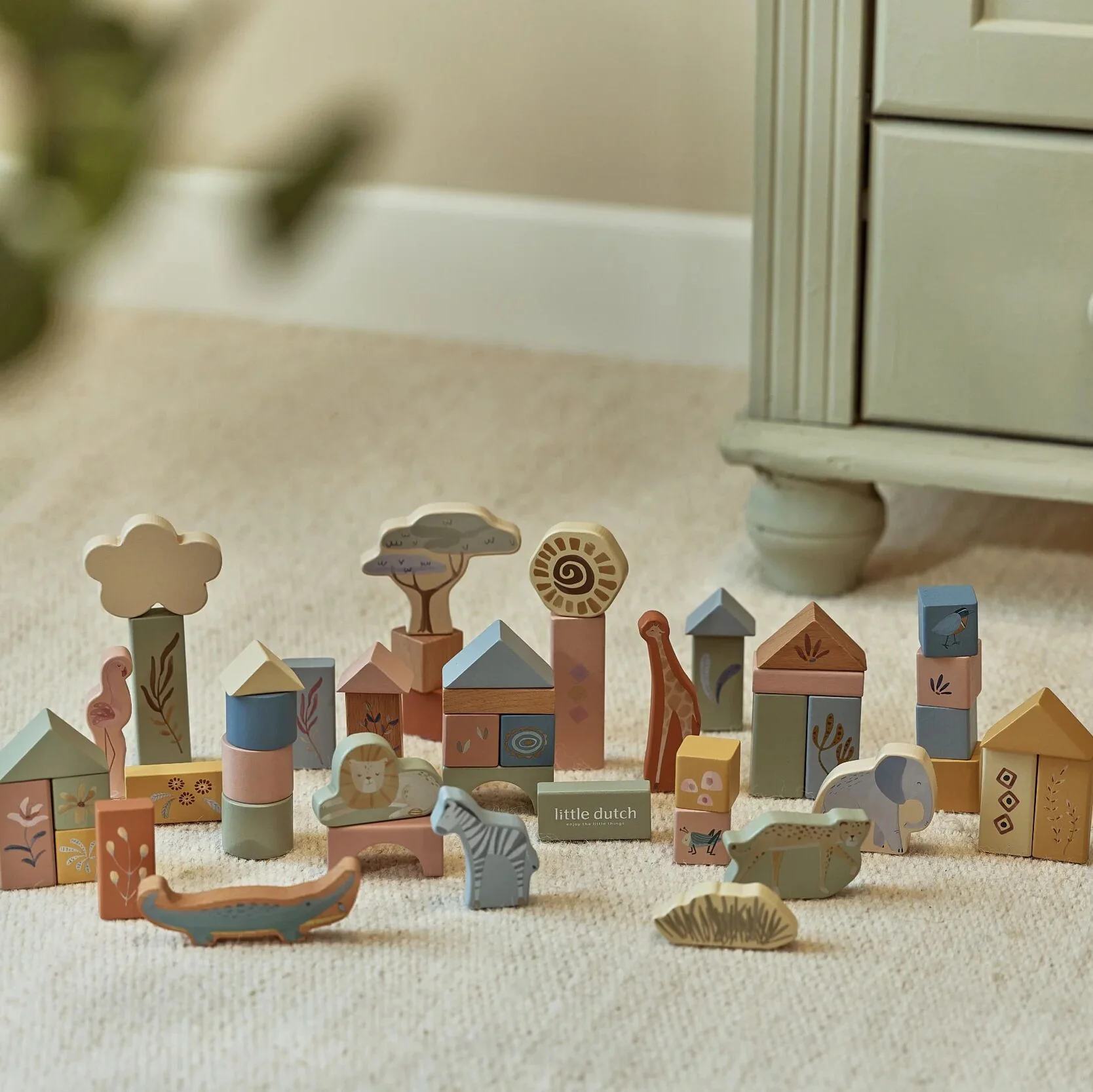 Little Dutch Safari Friends Houten Blouwblokken - Afbeelding 4