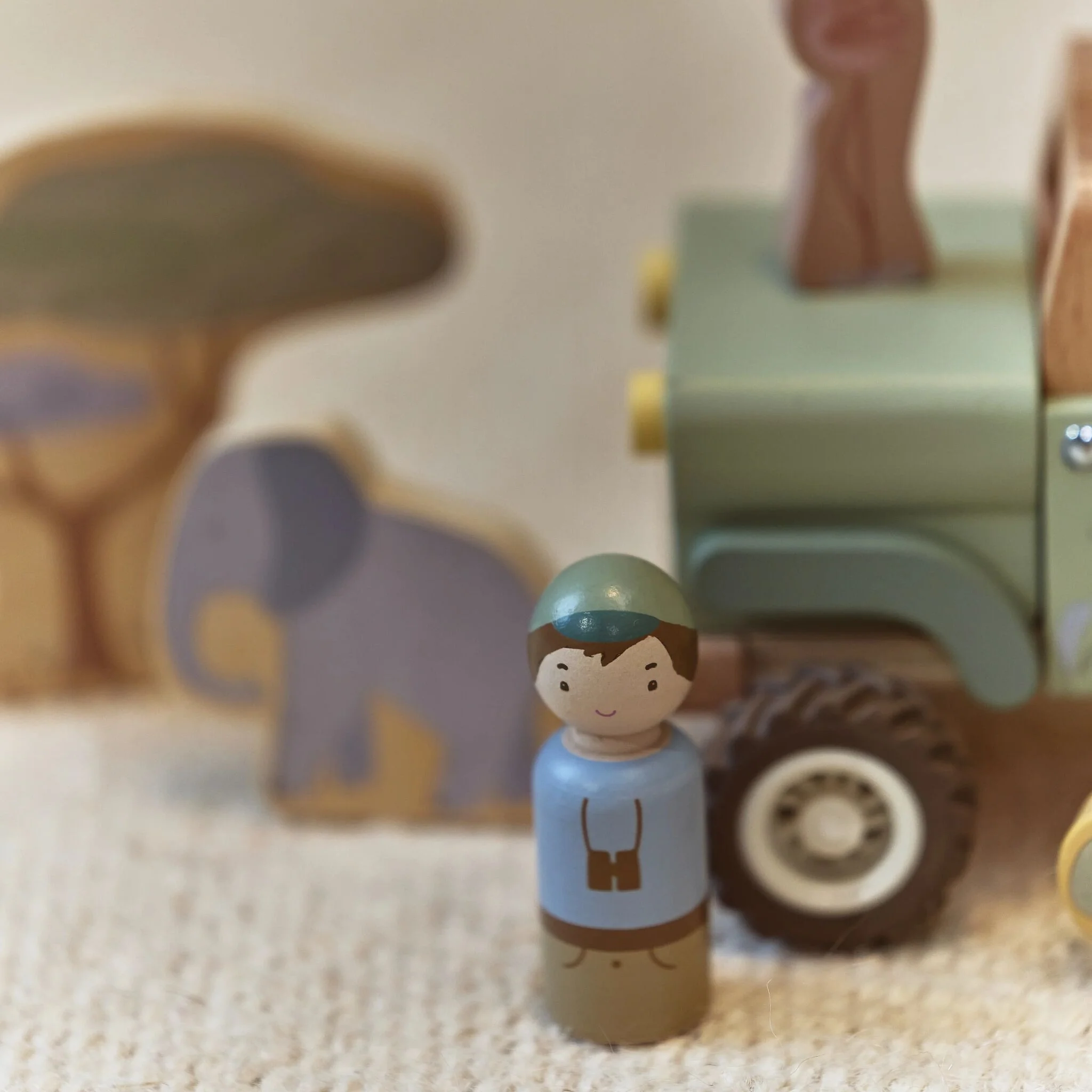 Little Dutch Houten safari auto met dieren - Groen - Afbeelding 8