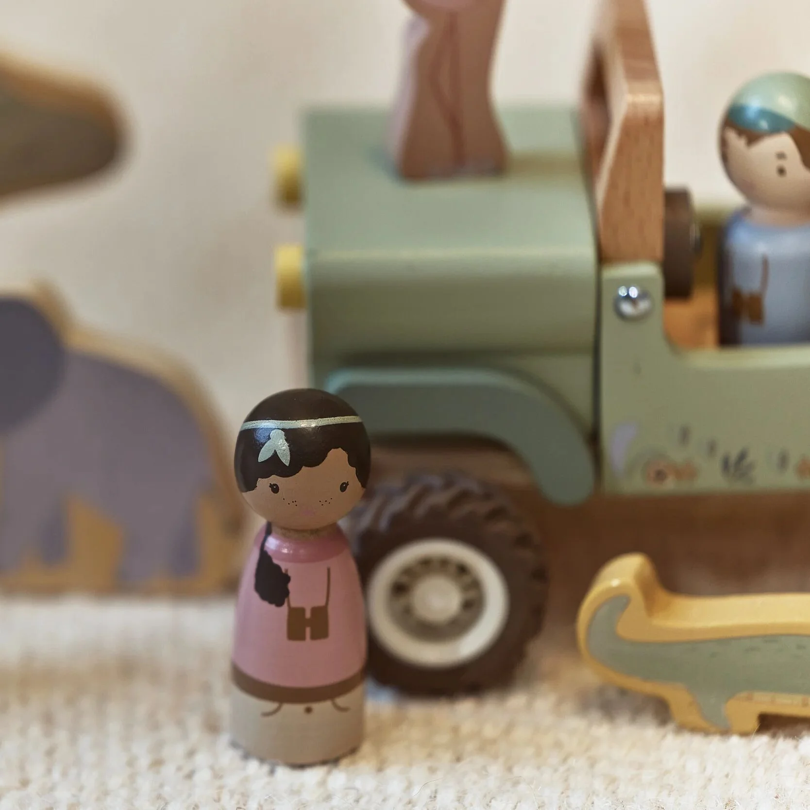 Little Dutch Houten safari auto met dieren - Groen - Afbeelding 7