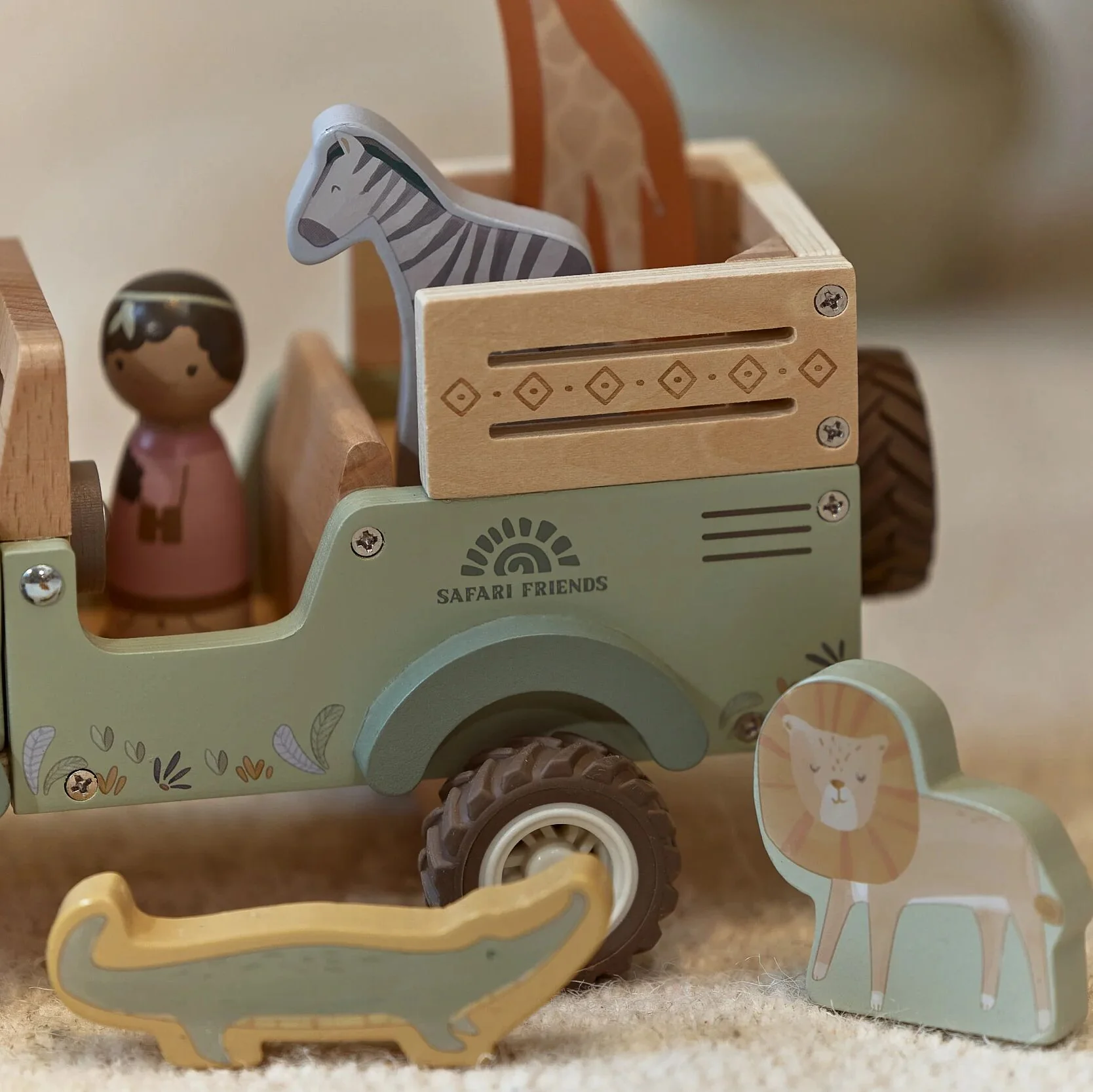 Little Dutch Houten safari auto met dieren - Groen - Afbeelding 6