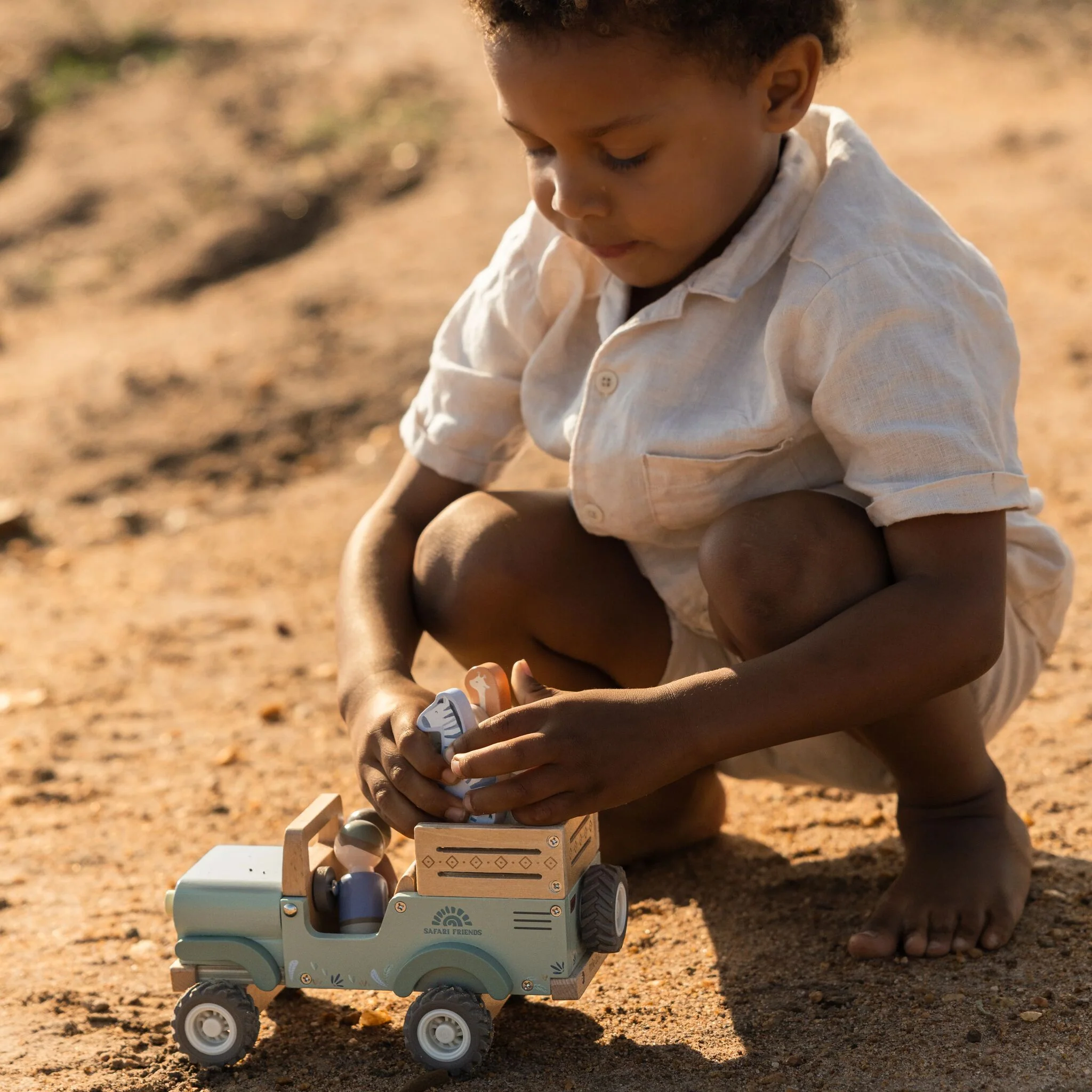 Little Dutch Houten safari auto met dieren - Groen - Afbeelding 2