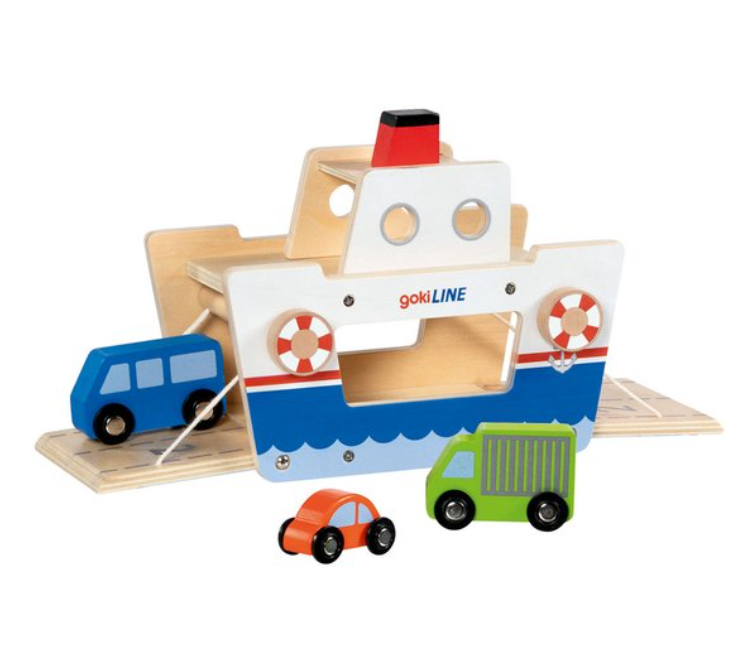 Goki Houten Veerboot met 3 Voertuigen